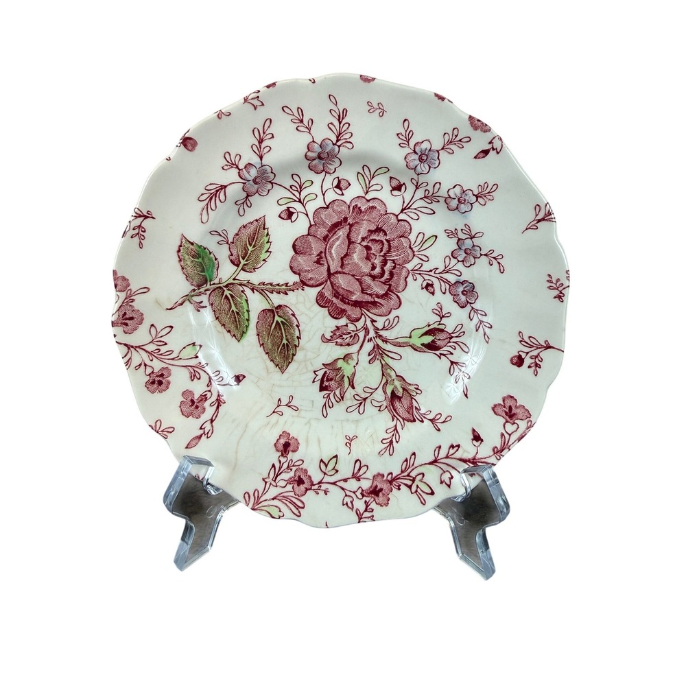 VTG 1950s Johnson Bros Rose‎ Chintz 6 1/8" Bread Plate Black Stamp Crazed